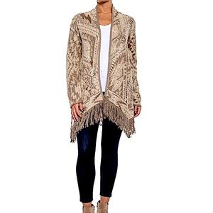 Lucky Brand cardigan women fringe Aztec - Size S open front drape southwest